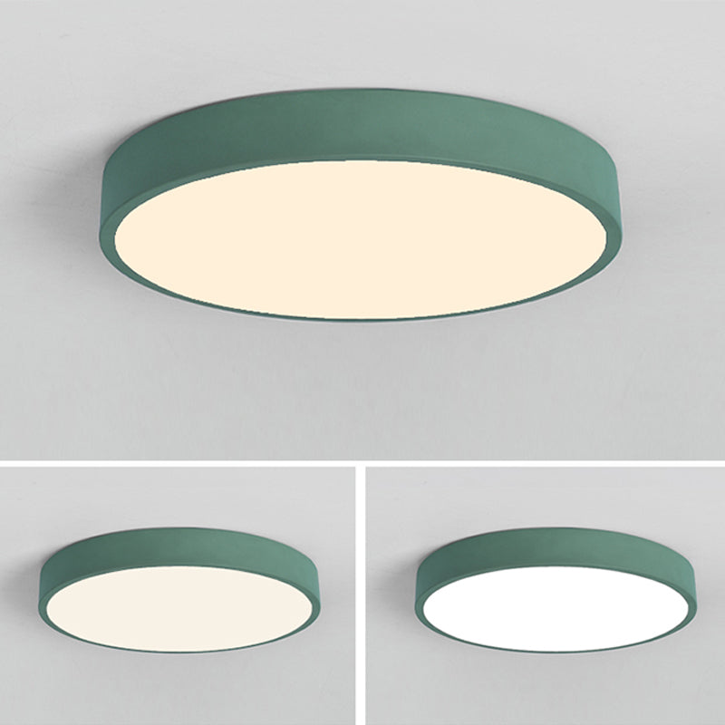 Round Shape LED Ceiling Lamp Modern Macaroon Iron 1 Light Flush Mount for Study Bedroom