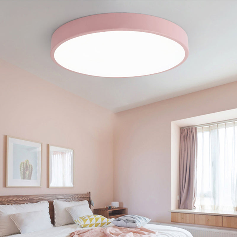 Round Shape LED Ceiling Lamp Modern Macaroon Iron 1 Light Flush Mount for Study Bedroom