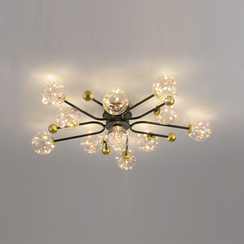 Modern Ball Semi Flush Ceiling Light Glass Living Room LED Ceiling Light