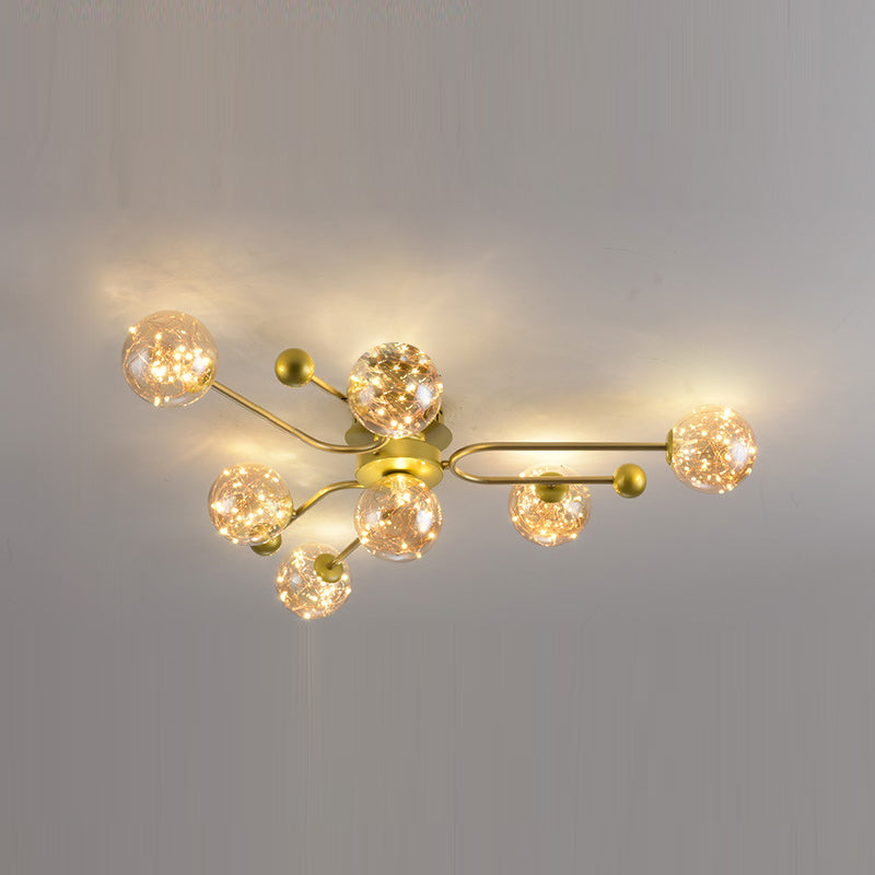 Modern Ball Semi Flush Ceiling Light Glass Living Room LED Ceiling Light