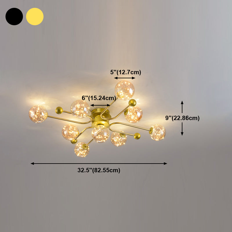 Modern Ball Semi Flush Ceiling Light Glass Living Room LED Ceiling Light