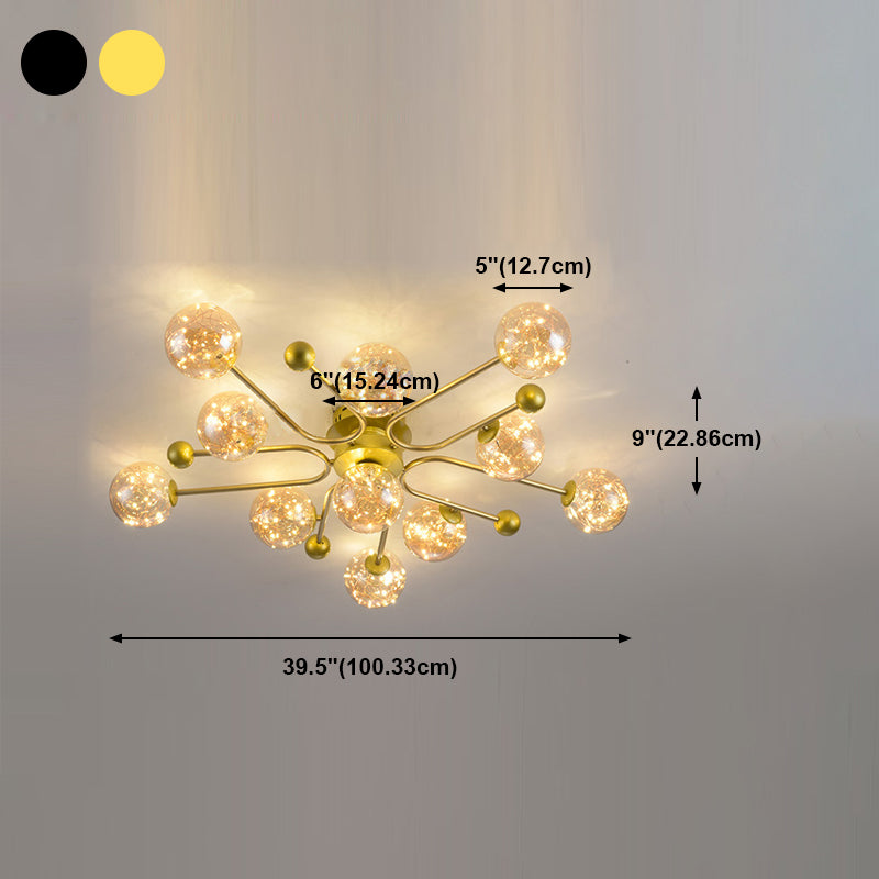 Modern Ball Semi Flush Ceiling Light Glass Living Room LED Ceiling Light