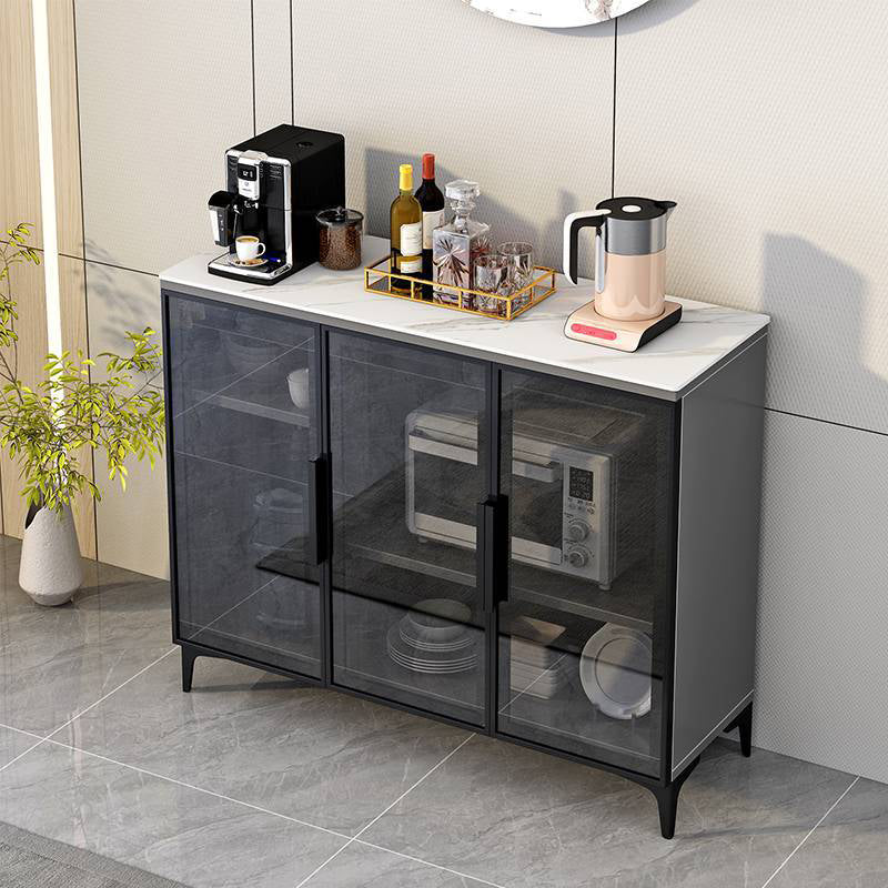 Wood Living Room Sideboard Cabinet Glam Server Cabinet with Storage and Glass Door