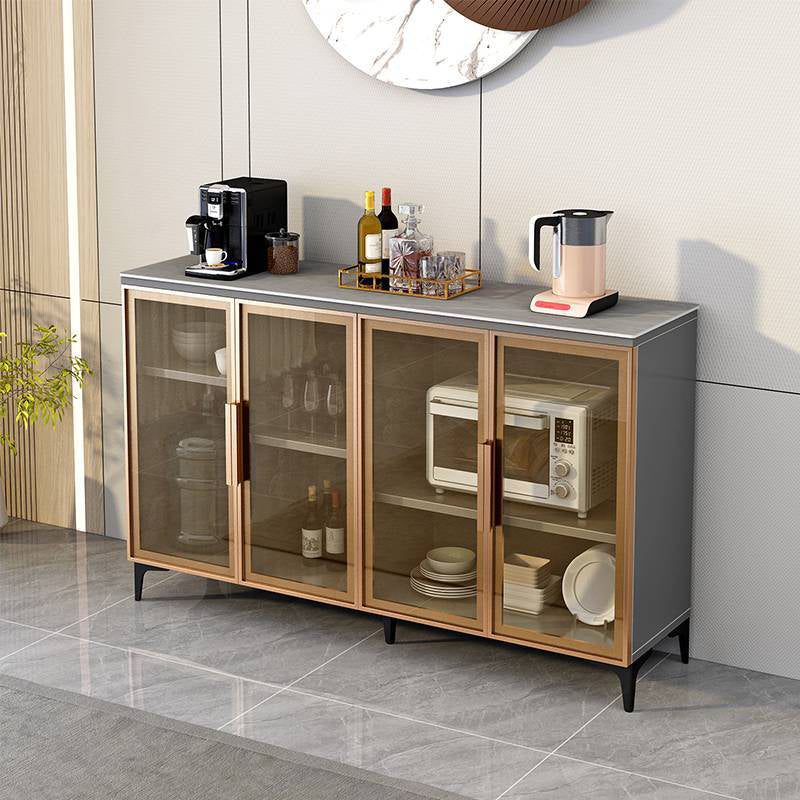 Wood Living Room Sideboard Cabinet Glam Server Cabinet with Storage and Glass Door