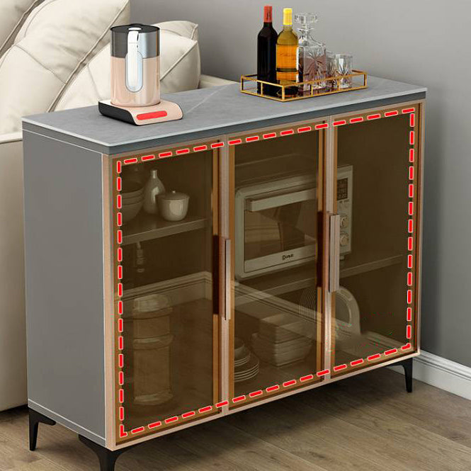 Wood Living Room Sideboard Cabinet Glam Server Cabinet with Storage and Glass Door