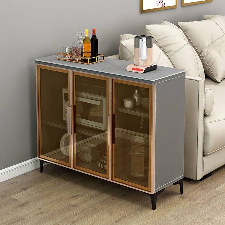 Wood Living Room Sideboard Cabinet Glam Server Cabinet with Storage and Glass Door