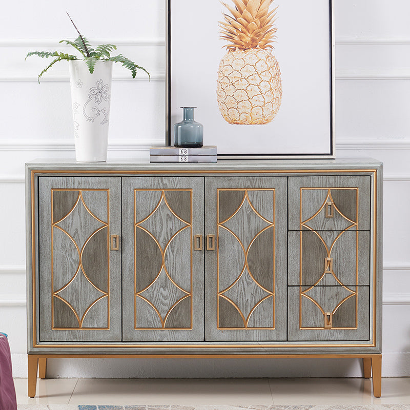 Glam Dining Server Wood and Metal Sideboard Cabinet with Drawers and Storage