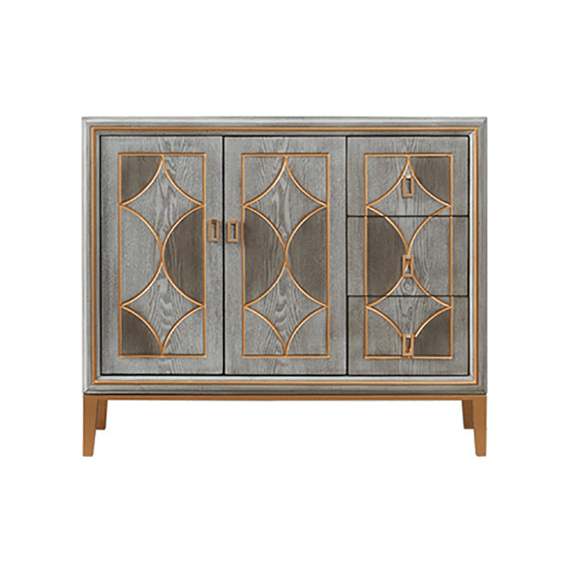Glam Dining Server Wood and Metal Sideboard Cabinet with Drawers and Storage
