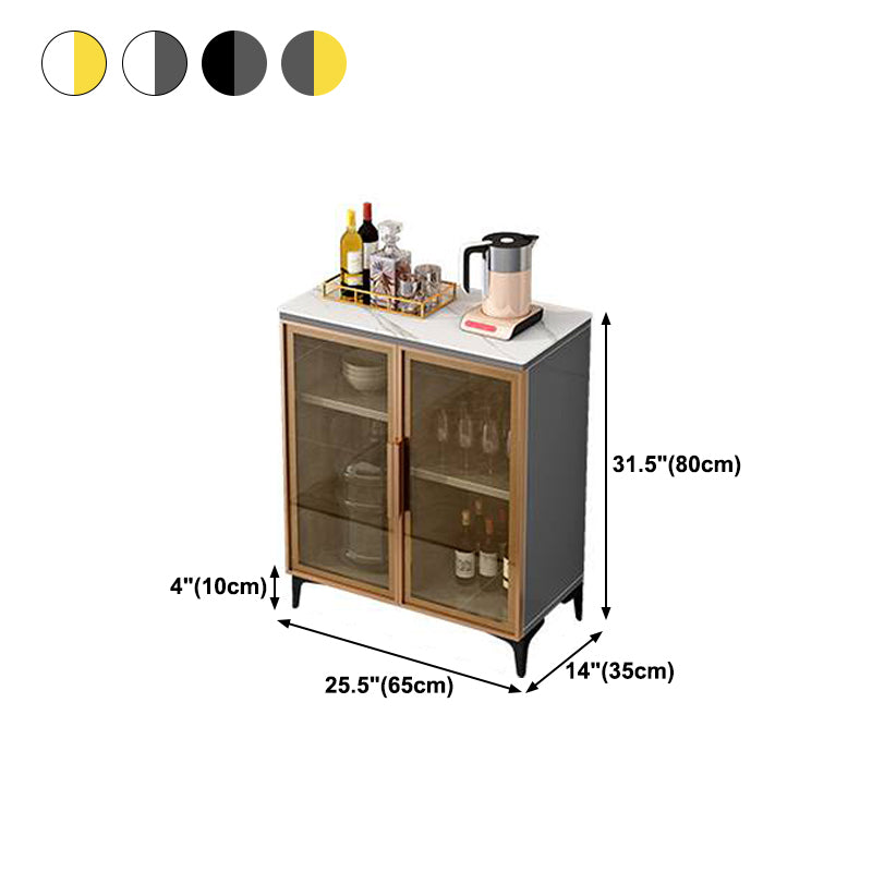 Contemporary Style Buffet Server Glass Doors and Stone Top Kitchen Server for Dining Room