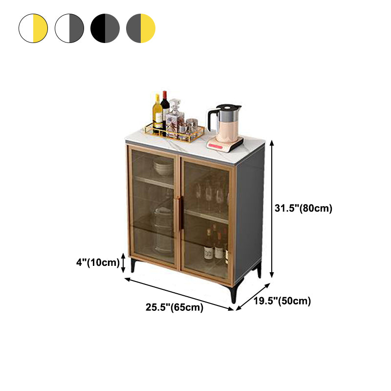 Contemporary Style Buffet Server Glass Doors and Stone Top Kitchen Server for Dining Room