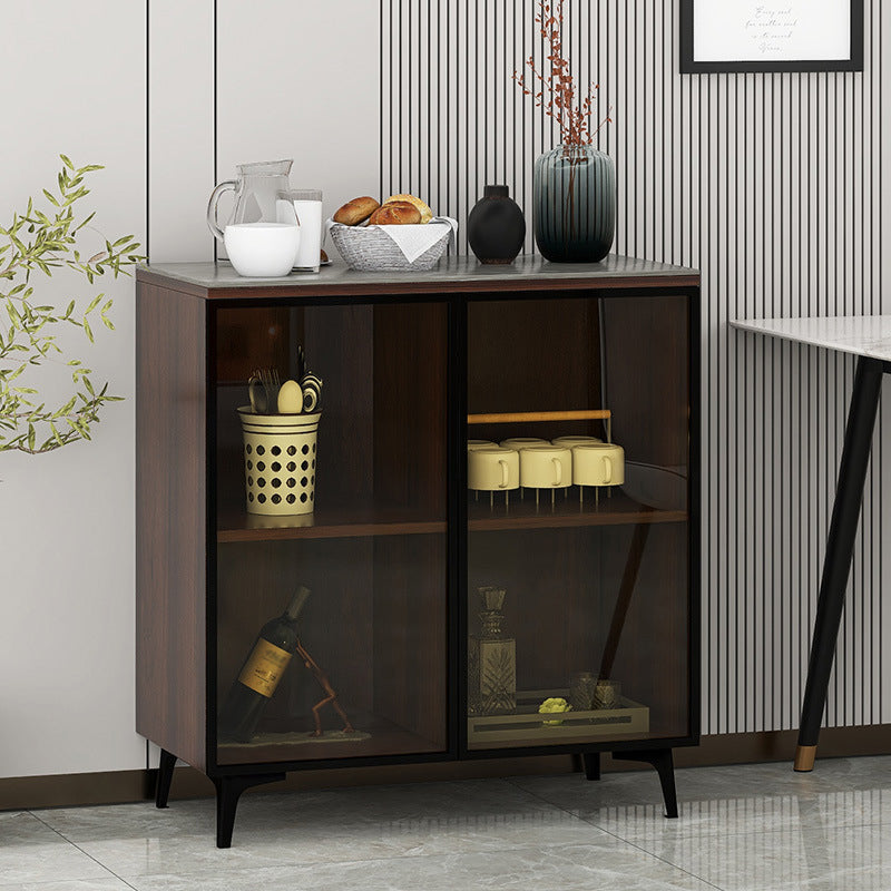 Modern Stone Buffet Sideboard White 33.4"H Dining Room Buffet Server with 2 Glass Doors