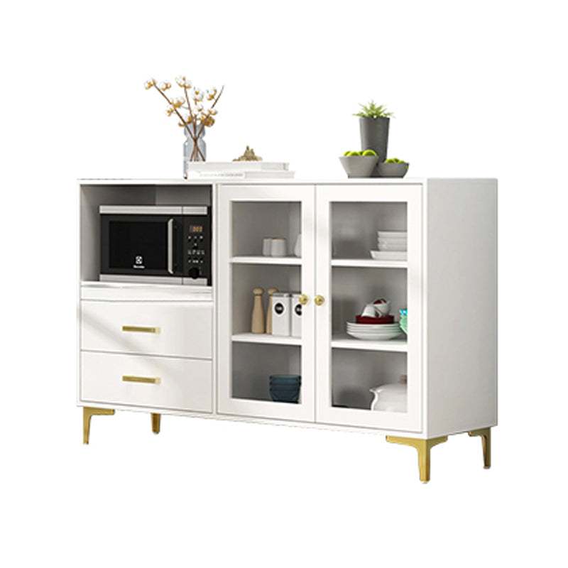 Engineered Wood Glam Buffet Stand Glass Doors Adjustable Shelving Sideboard Cabinet