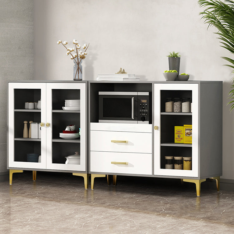 Engineered Wood Glam Buffet Stand Glass Doors Adjustable Shelving Sideboard Cabinet