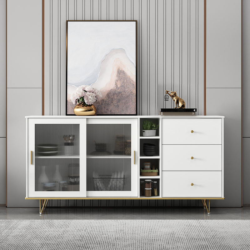 Glam Living Room Buffet Stand MDF Adjustable Shelving Sliding and Glass Doors Credenza