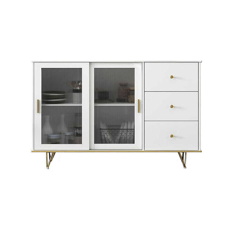 Glam Living Room Buffet Stand MDF Adjustable Shelving Sliding and Glass Doors Credenza