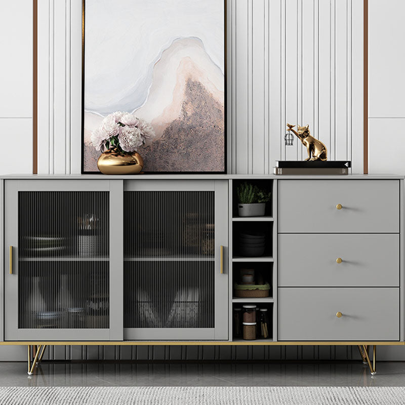 Glam Living Room Buffet Stand MDF Adjustable Shelving Sliding and Glass Doors Credenza