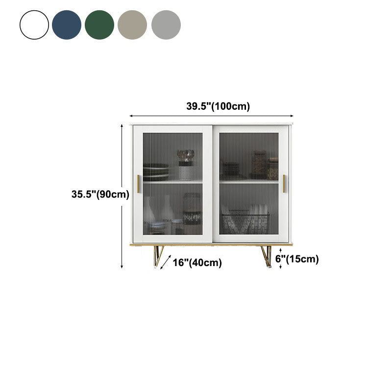 Glam Living Room Buffet Stand MDF Adjustable Shelving Sliding and Glass Doors Credenza