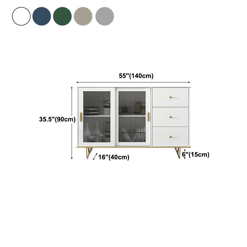 Glam Living Room Buffet Stand MDF Adjustable Shelving Sliding and Glass Doors Credenza