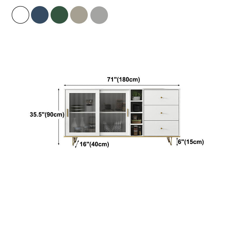 Glam Living Room Buffet Stand MDF Adjustable Shelving Sliding and Glass Doors Credenza