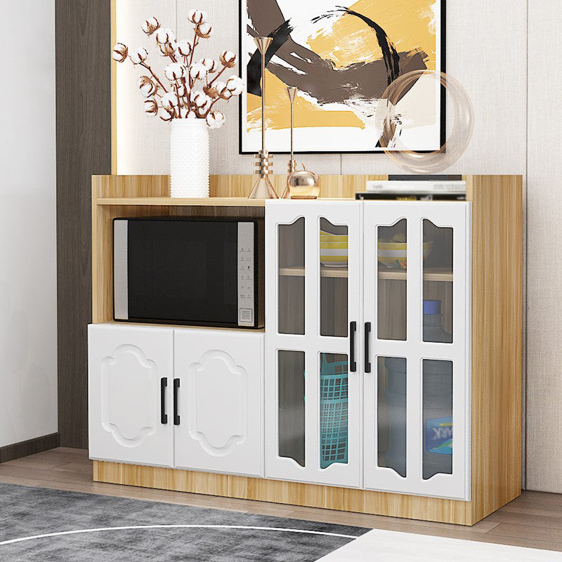 Glass Door Wood Sideboard Modern Credenza with Storage for Kitchen