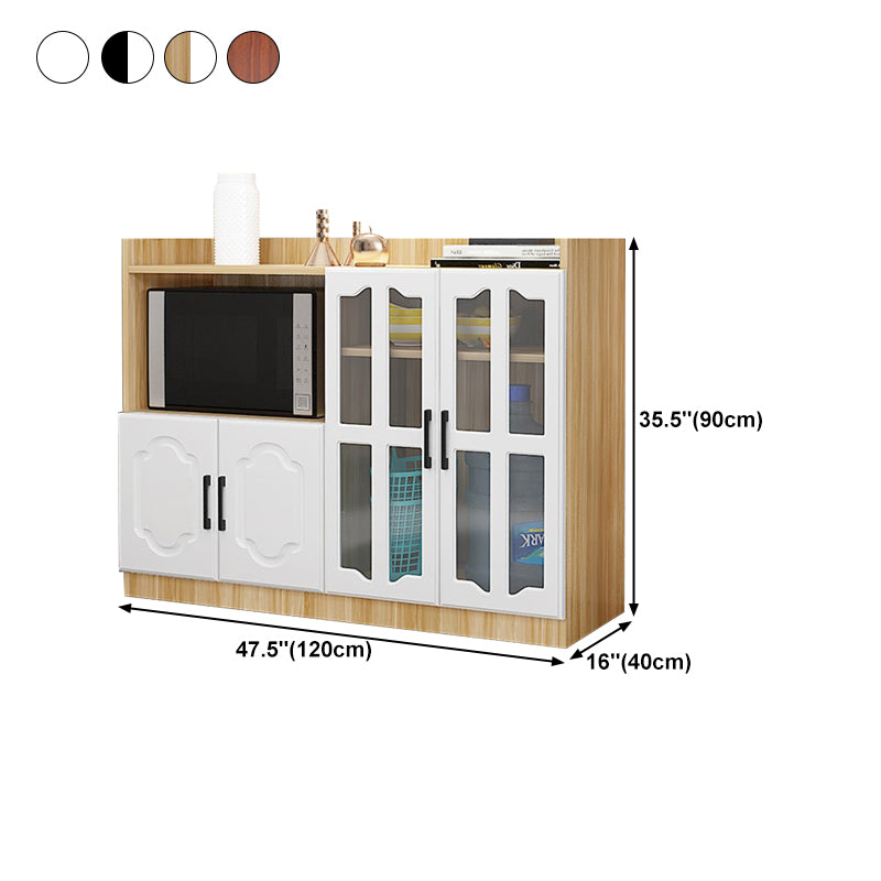 Glass Door Wood Sideboard Modern Credenza with Storage for Kitchen