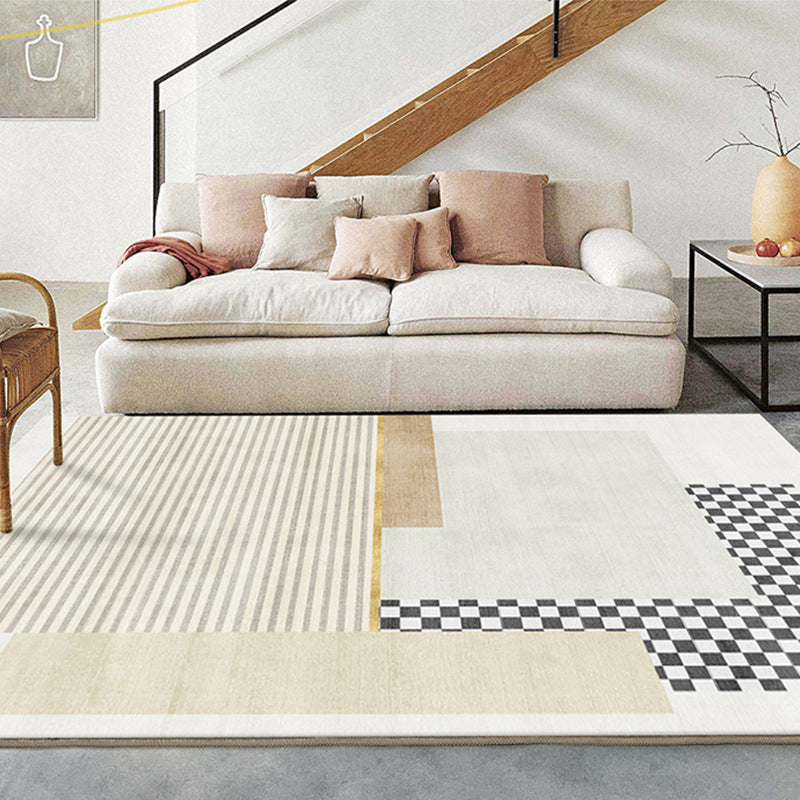 Light Brown Striped Rug Polyeste Casual Indoor Rug Stain Resistant Rug for Drawing Room