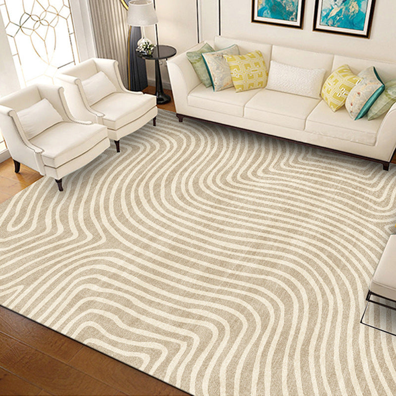 Light Brown Striped Rug Polyeste Casual Indoor Rug Stain Resistant Rug for Drawing Room