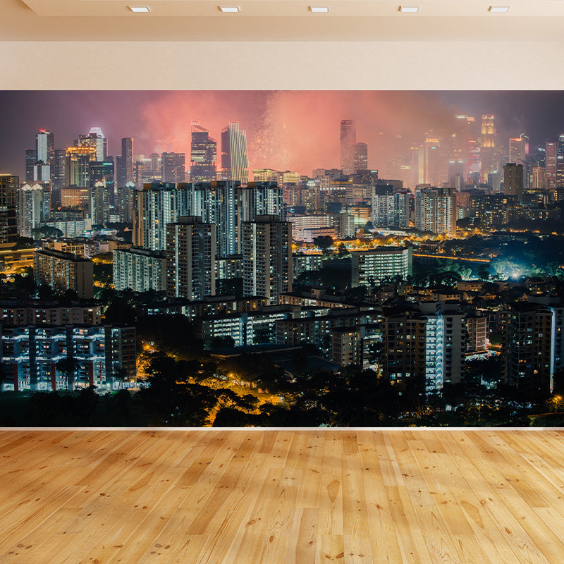 Modern Photography Mural Wallpaper City Night Scene Sitting Room Wall Mural
