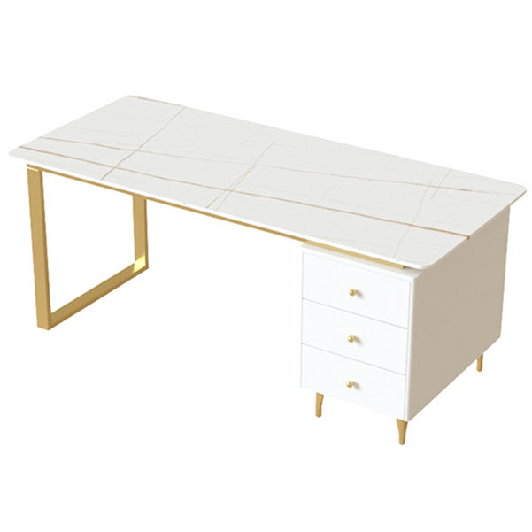 Metal Base Writing Desk Glam Style Office Desk with 3-drawer