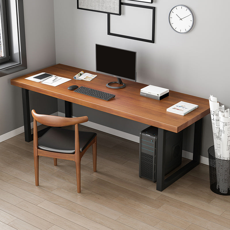 Rectangular Solid Wood Desk with Pine Wood Top and Black Legs