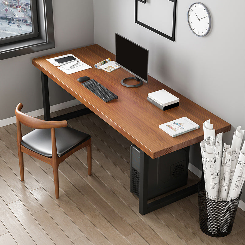 Rectangular Solid Wood Desk with Pine Wood Top and Black Legs