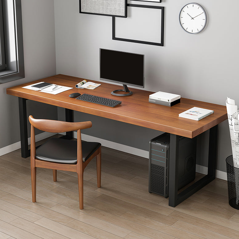 Rectangular Solid Wood Desk with Pine Wood Top and Black Legs