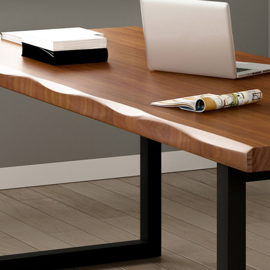 Rectangular Solid Wood Desk with Pine Wood Top and Black Legs