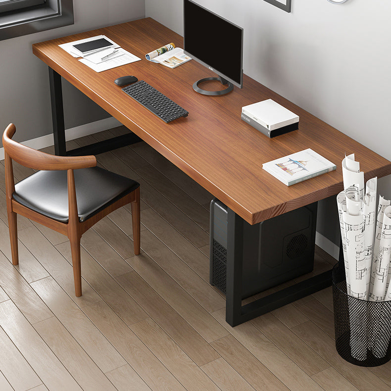 Rectangular Solid Wood Desk with Pine Wood Top and Black Legs