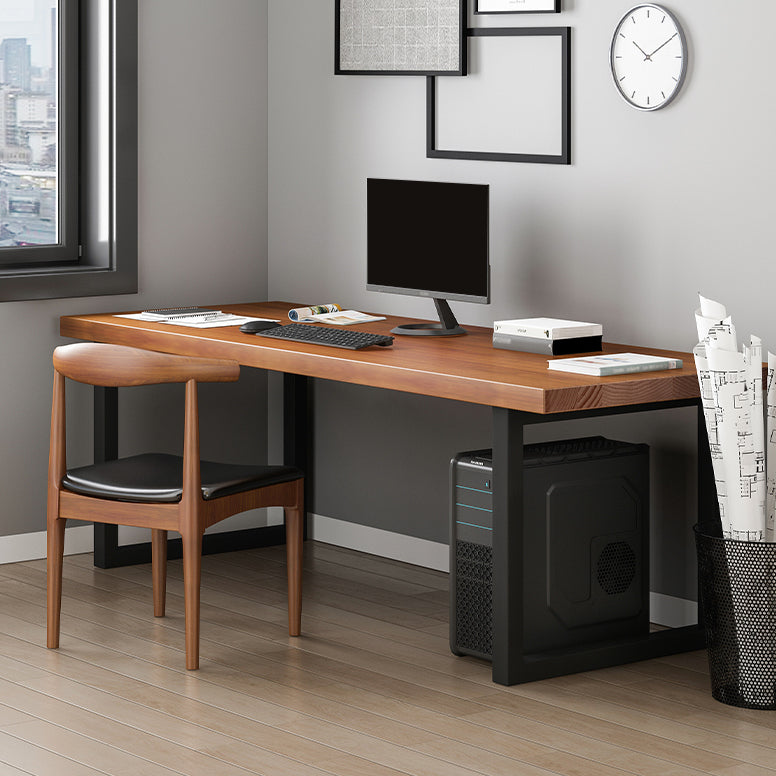 Rectangular Solid Wood Desk with Pine Wood Top and Black Legs