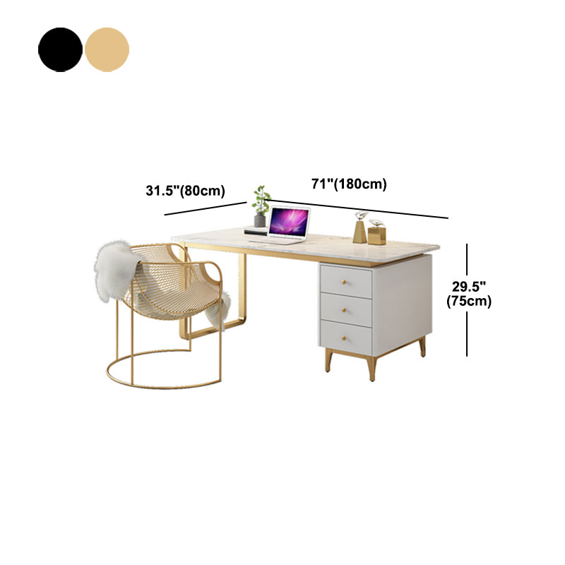 Artificial Marble Office Desk Glam Style Writing Desk with 3-drawer