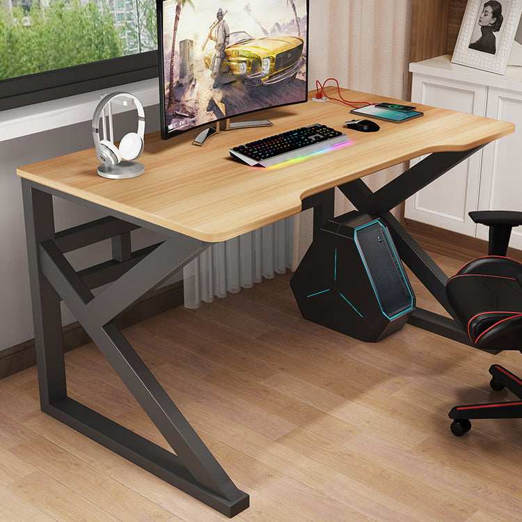 Modern Free Form Computer Desk Manufactured Wood Trestle Base Desk