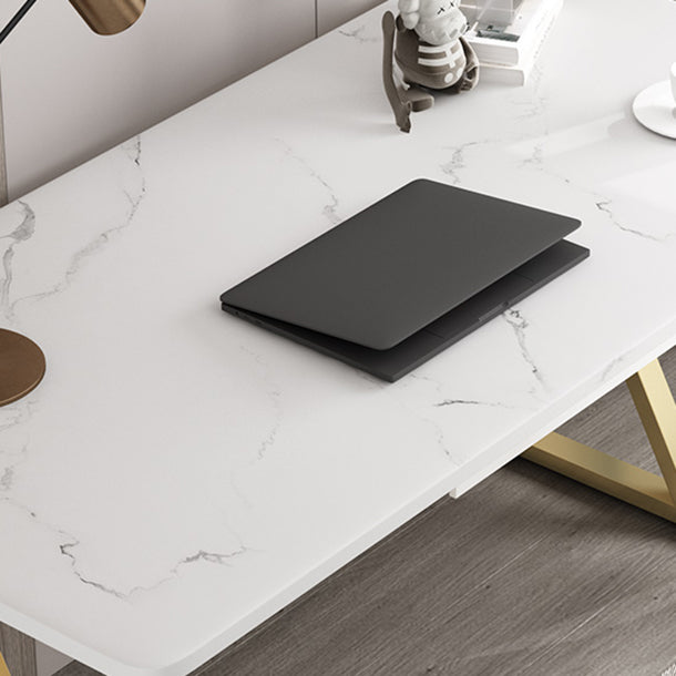 Rectangular Sintered Stone Desk with Gold Legs in Modern Style