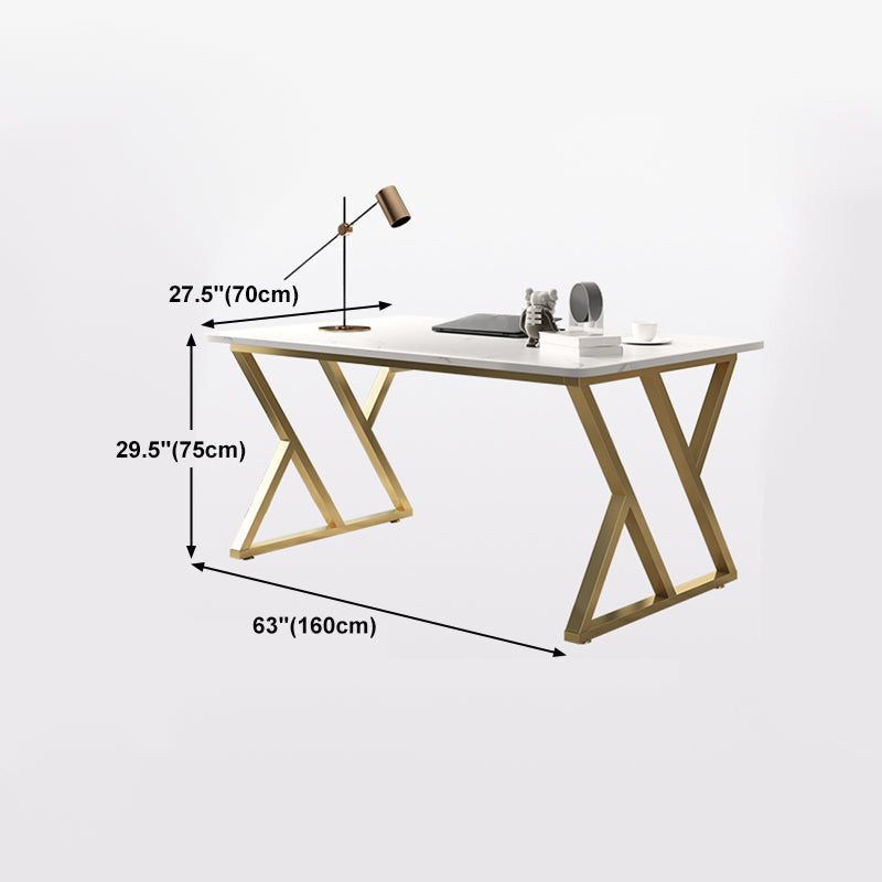 Rectangular Sintered Stone Desk with Gold Legs in Modern Style