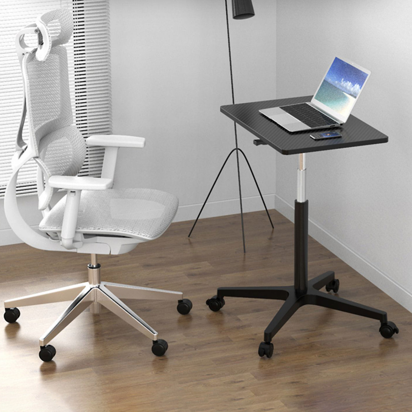 Rectangular Standing Desk Manufactured Wood Adjustable Desk with Caster Wheels