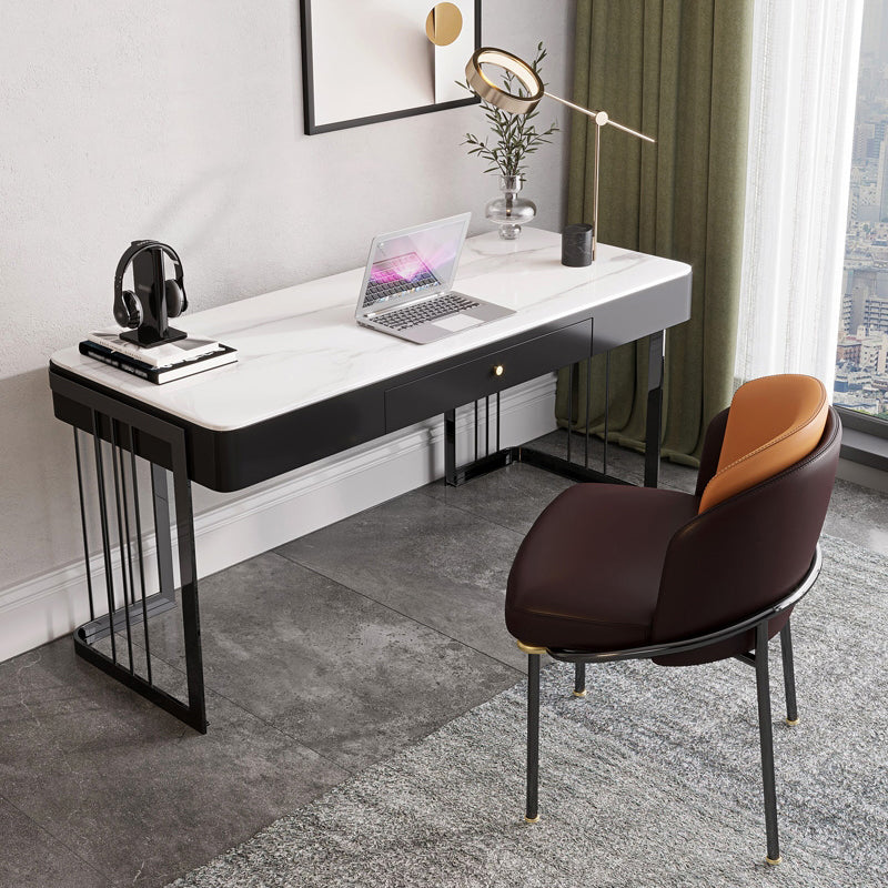 Contemporary Curved Writing Desk Stone Office Desk with Drawer