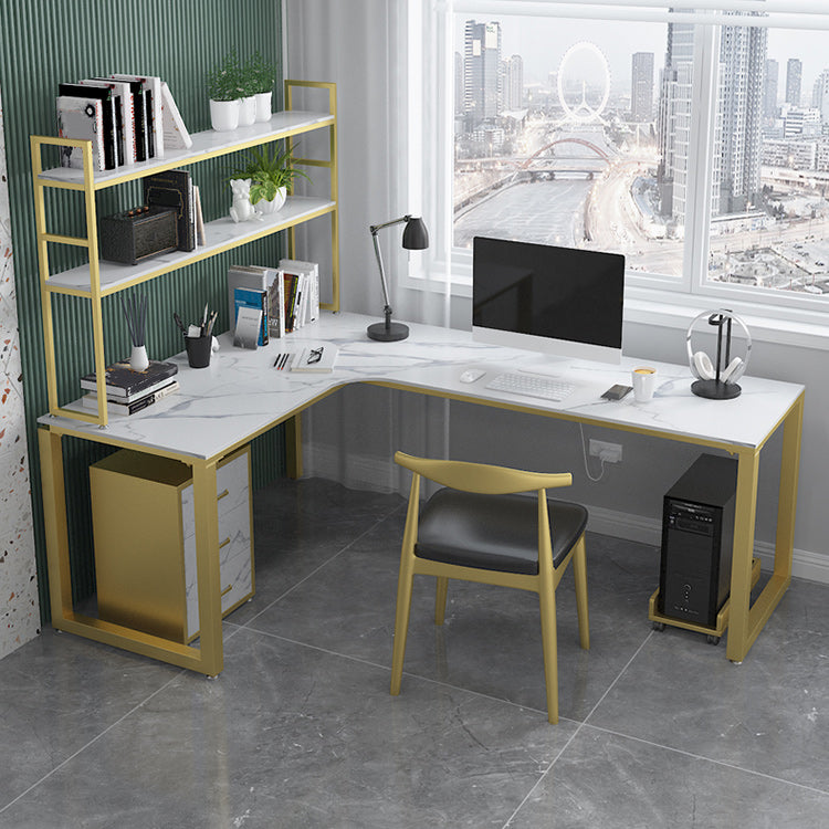 Glam Style Office Desk L-Shape Office and Study Room Writing Desk