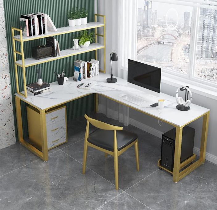 Glam Style Office Desk L-Shape Office and Study Room Writing Desk