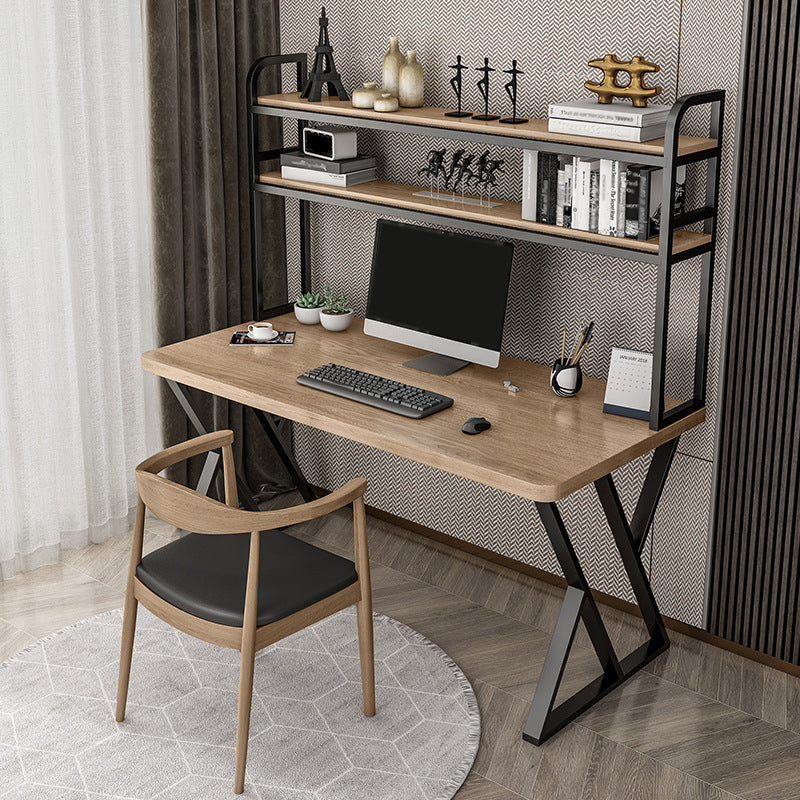 Rectangular Bedroom Desk Modern Style Desk with Solid Wood Top and Metal Legs