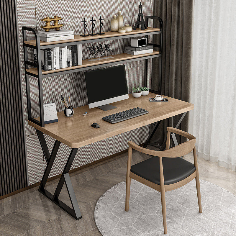 Rectangular Bedroom Desk Modern Style Desk with Solid Wood Top and Metal Legs