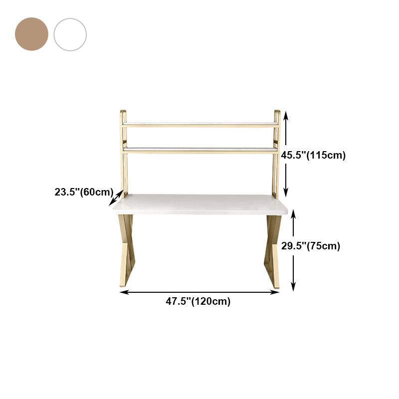 Rectangular Bedroom Desk Modern Style Desk with Solid Wood Top and Metal Legs