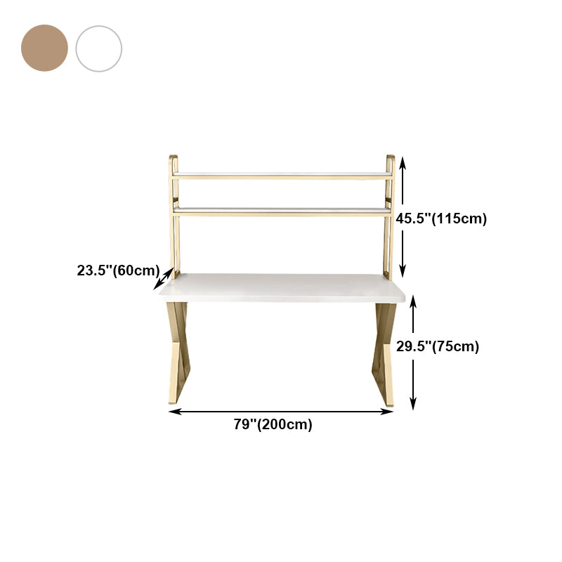 Rectangular Bedroom Desk Modern Style Desk with Solid Wood Top and Metal Legs