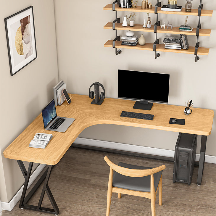Modern Wooden Office Desk L-Shaped Home Desk with Metal Base