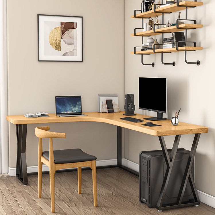 Modern Wooden Office Desk L-Shaped Home Desk with Metal Base