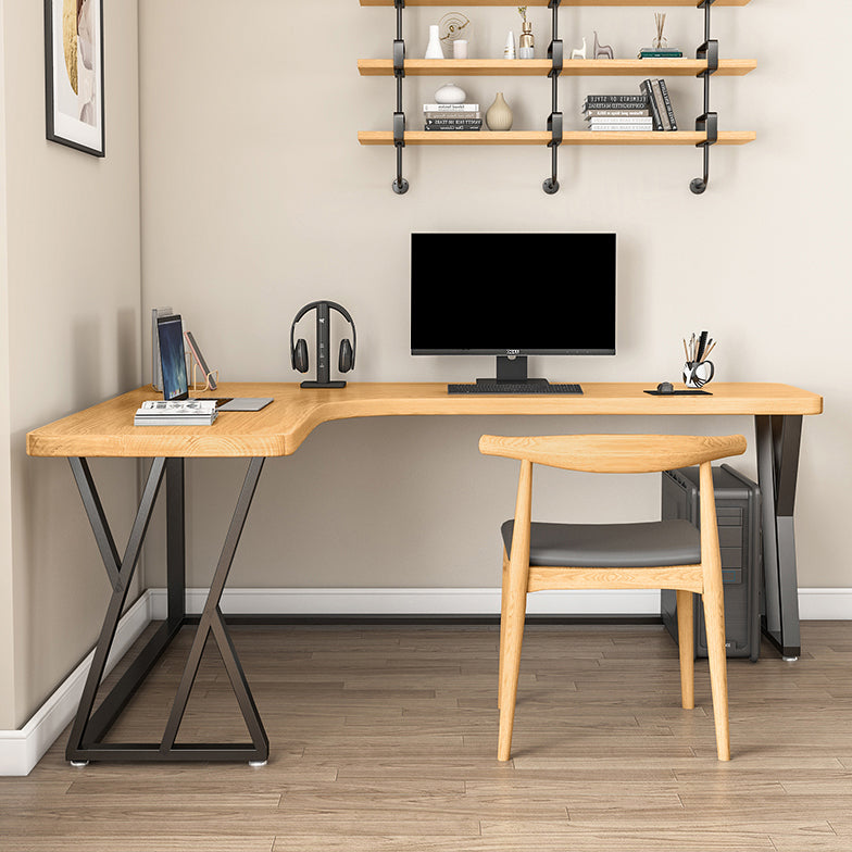 Modern Wooden Office Desk L-Shaped Home Desk with Metal Base